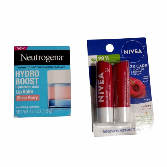 Neutrogena & Nivea Lip Care Bundle Sheer Berry Hydro Boost & Cherry Tinted Balm - Picture 1 of 7